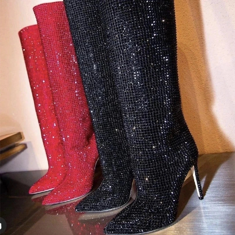 Bota Cano Longo com Strass Brilhante Brianna